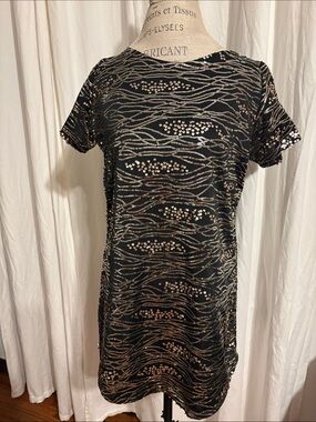 Haley Solar Sequin Short Sleeve party mini dress - Black & Gold-Sz S cocktail